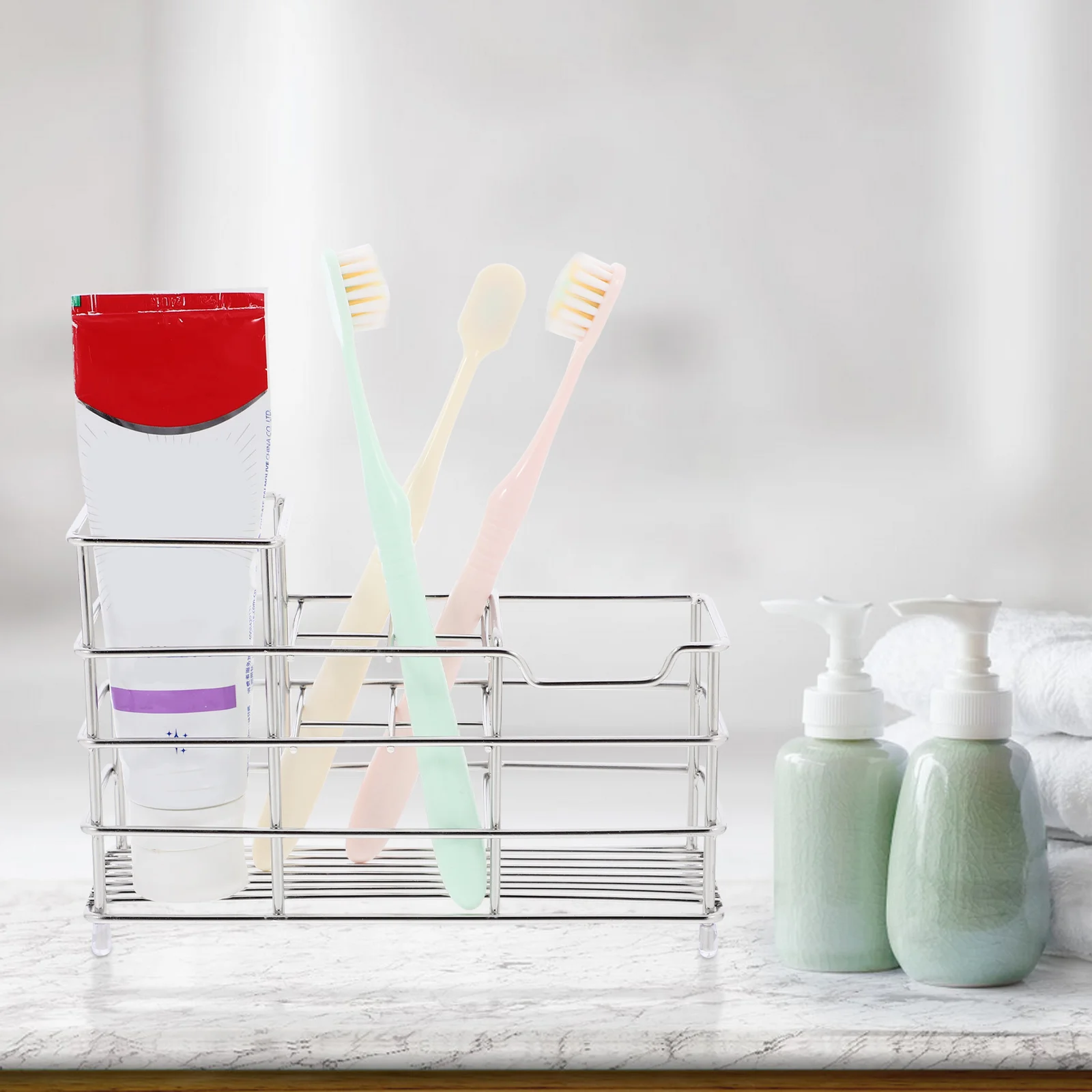 

Stainless Steel Toothbrush Holder Bathroom Kitchen Countertop Metal Stand For Toothpaste Makeup Brushes Electric