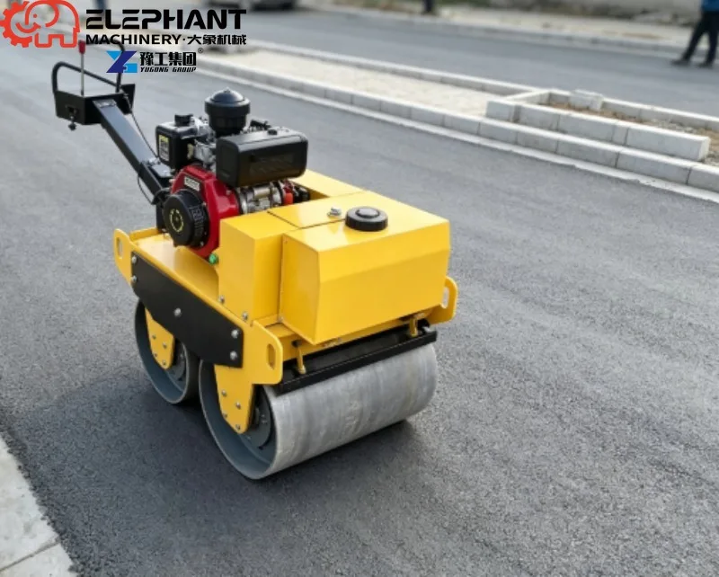 Manual Walk Behind Double Drum Road Roller, Mini Compactor Roller For Courtyard And Country Road Construction