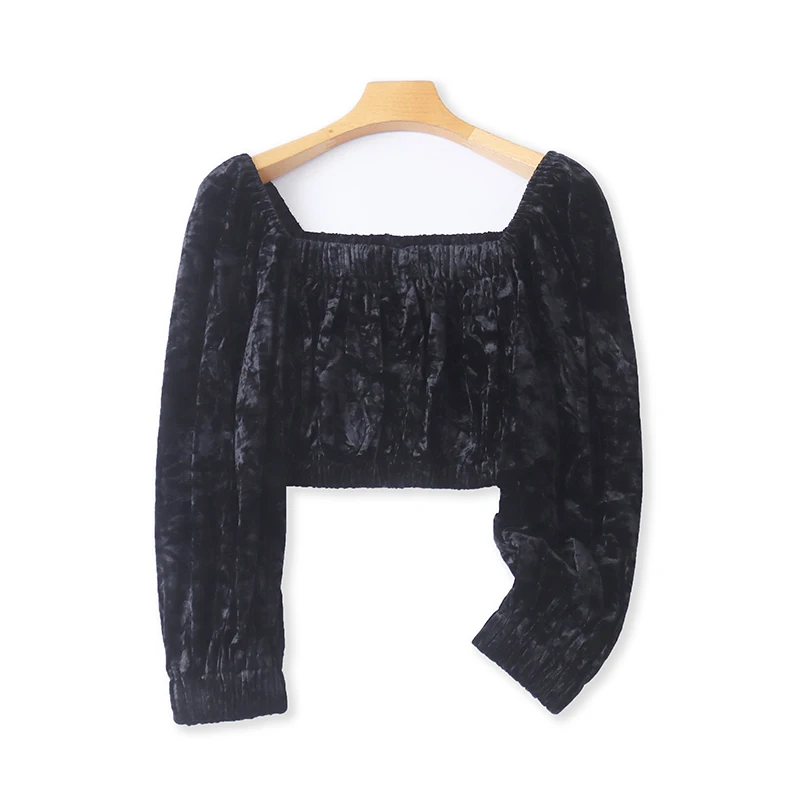 Gold Velvet Square Collar ort Women's irt Faionable Slimming Overhead Top Belly Baring Base Layer T-irt Summer 2025