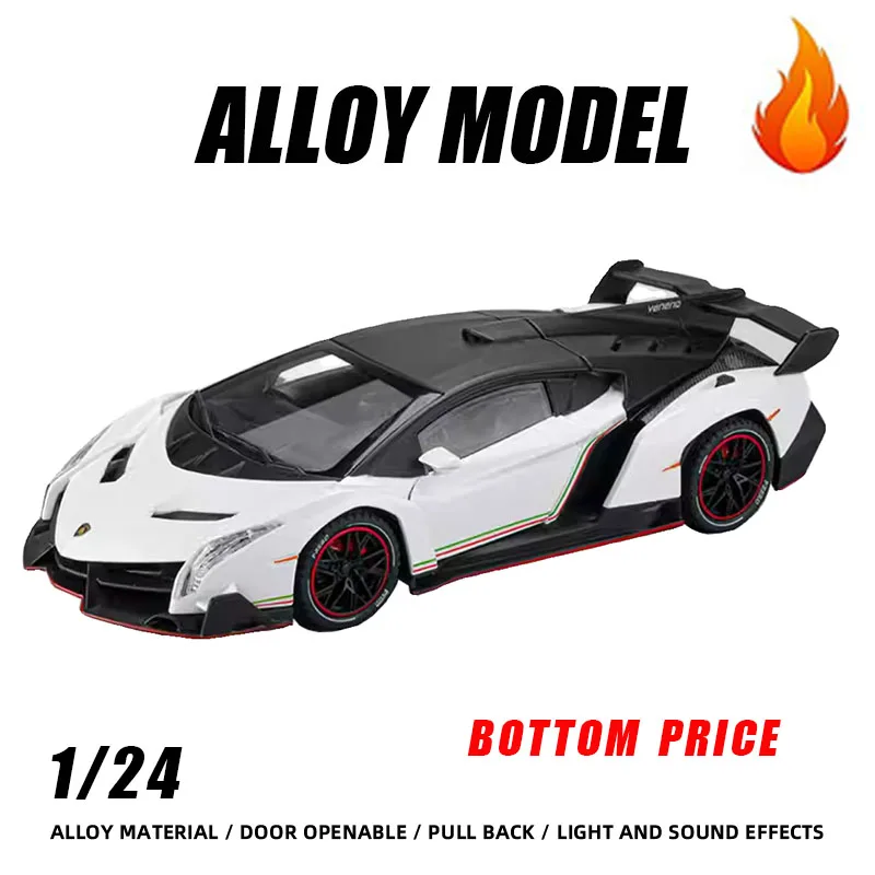 

1:24 Poison Veneno Alloy Sports Car Sound Light Pull Back Toy ModelDiecast MetalPremium Model DIY Children gifts