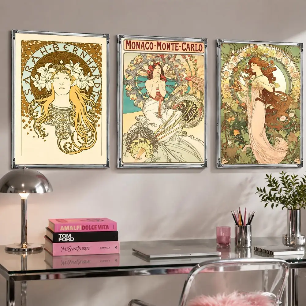 Artist Decorative A-Alphonse Mucha Poster Self Adhesive Wall Decor Waterproof Removable for Bedroom Living Room bar Gift