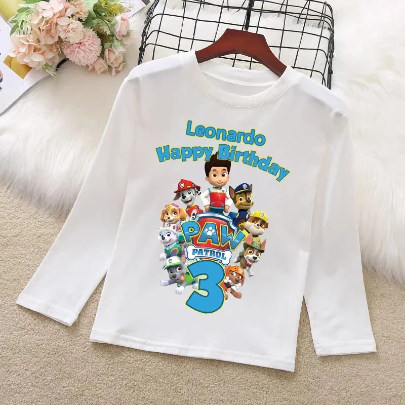 PAW Patrol T-shirt Number Printed Boys Birthday ClothesCotton Long Sleeve Sportwear Round Cute Anime  Neck Toddler Fashion Tops