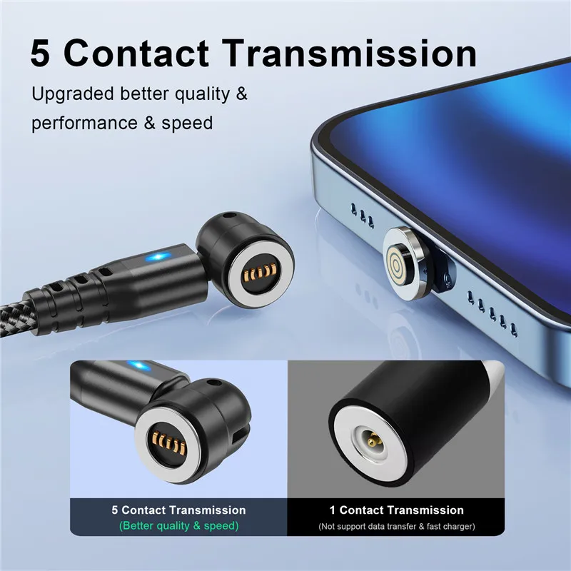 USLION 540 Rotate 5A Magnetic Cable Fast Charging Type C Cable Micro USB Magnet Charge Phone Data Line Wire For iphone 15 Xiaomi