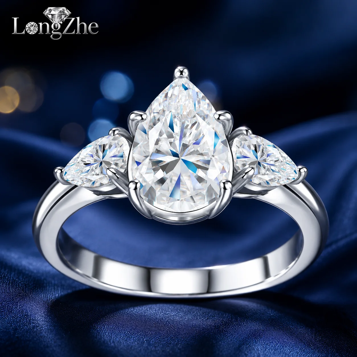 Pear Cut Moissanite Ring for Women S925 Sterling Silver 3-Stone 7x11mm Engagement Ring D Color VVS1 Fine Bridal Jewelry Gift