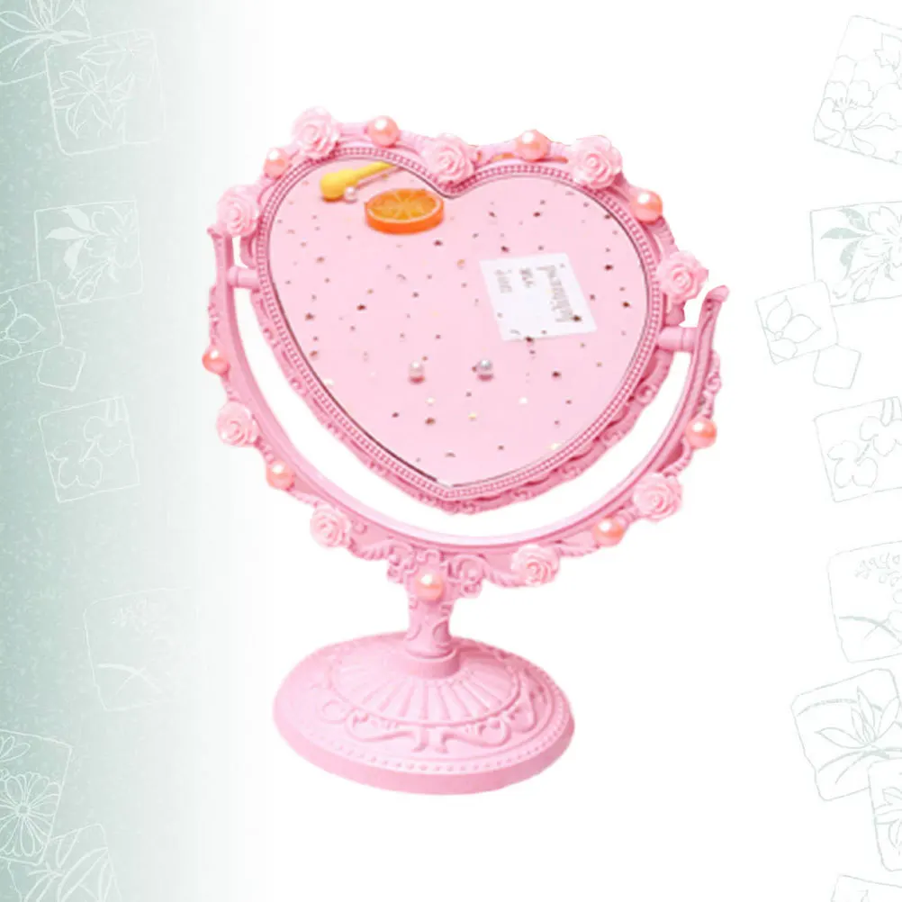 1 pçs espelho em forma de coração rosa durável design requintado espelho de maquiagem vintage prático compacto para bolsa