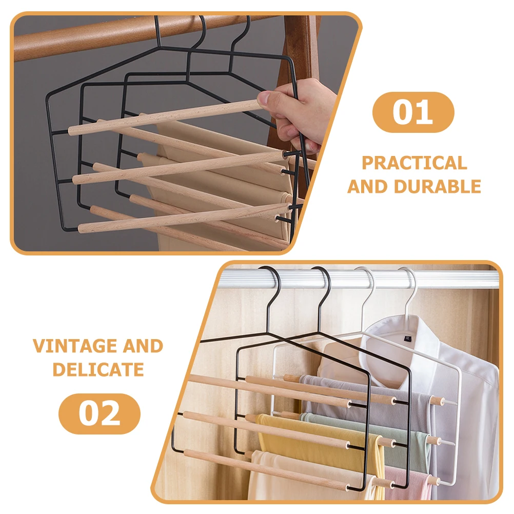 

Wrought Iron Wooden Pant Hanger 3 tier Clothes Hangers Space Saving Large Capacity Wardrobe Pants ganizers Home Trousers Hangers