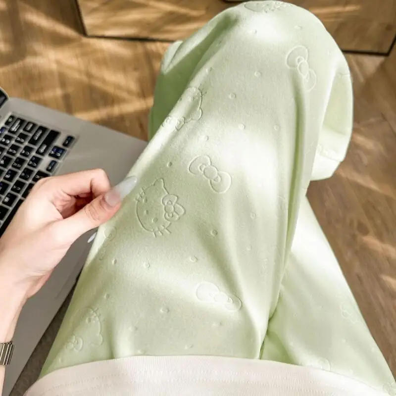 سانريو مرحبا كيتي السراويل المنزلية الدافئة والفضفاضة غير رسمية الخريف الشتاء Kawaii أنيمي موضة بنطلون الدعاوى السراويل ، مجموعة ملابس رياضية النساء #3