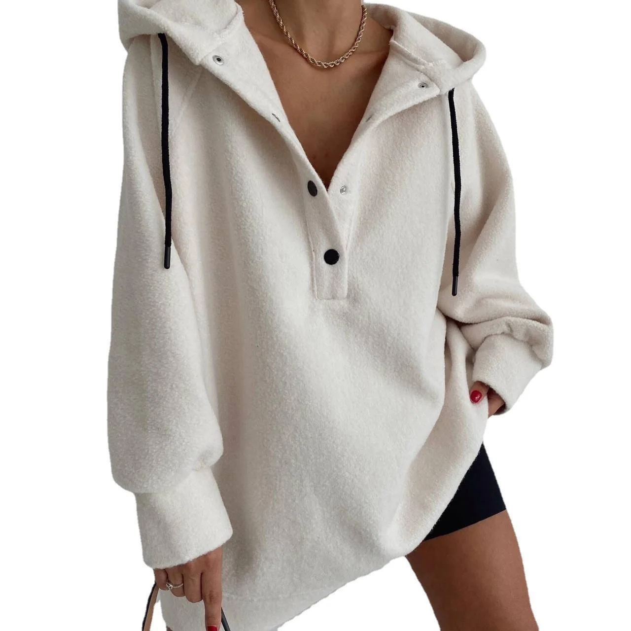 Women's Long Sleeve Loose Casual Hooded Polar Fleece Hooded Sweatshirt Top New In Hoodies & Sweatshirts Hooded Shirt