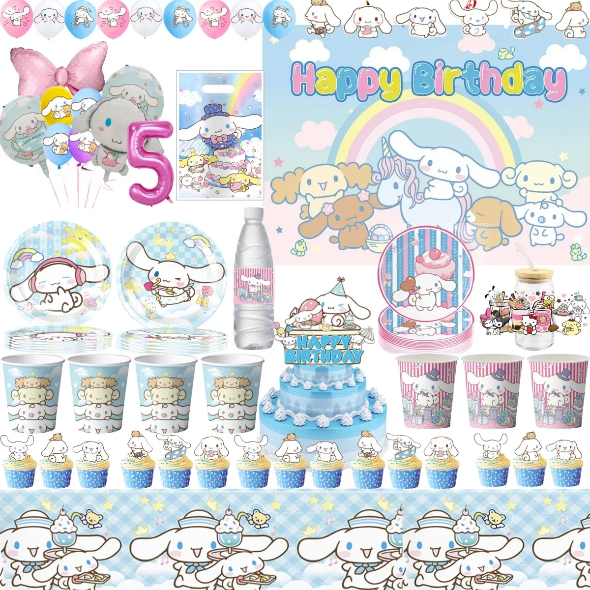 Cinnamoroll Dekoracje urodzinowe Cinnamoroll Zastawa stołowa Talerz Obrus Kubek Baby Shower Girls Favor Gifts Party Supplies