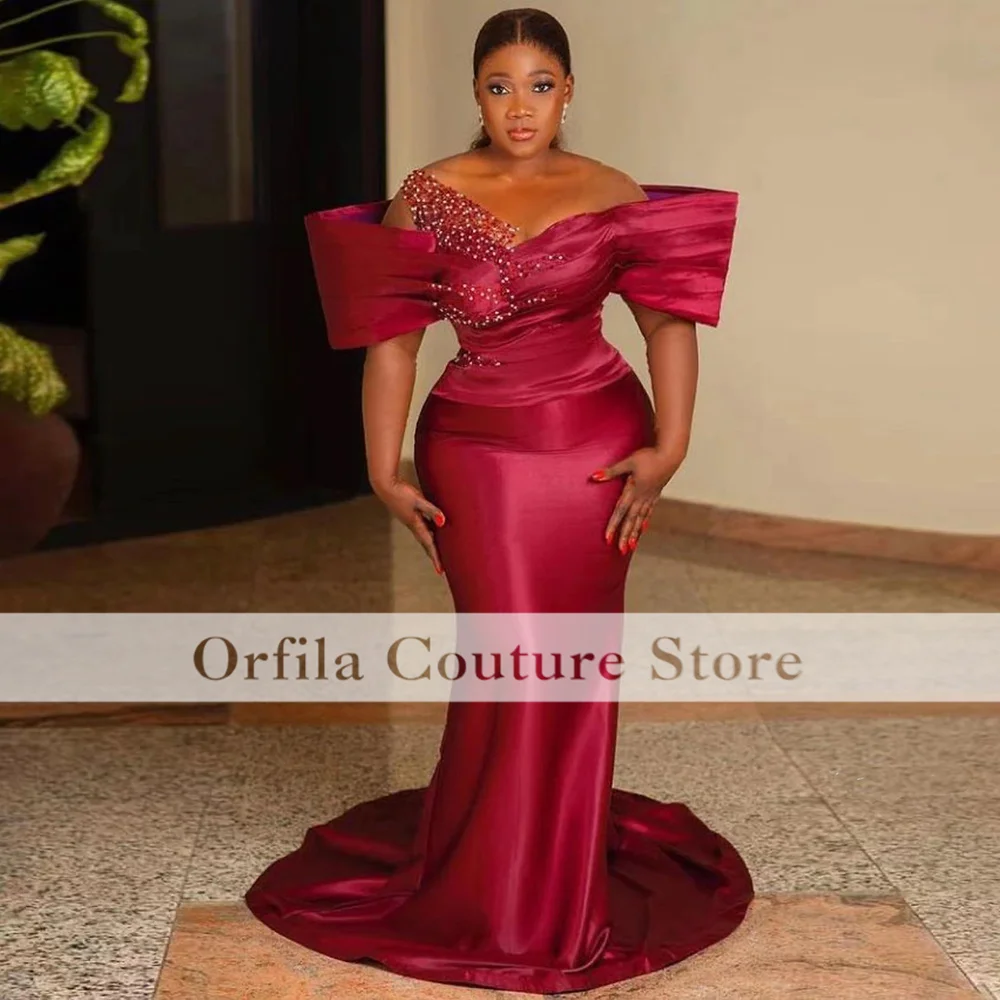 Bespoke Occasion Dresses 2023 Wine Red Women African Prom Dress Sheer Neck Reception Wedding Party Gowns