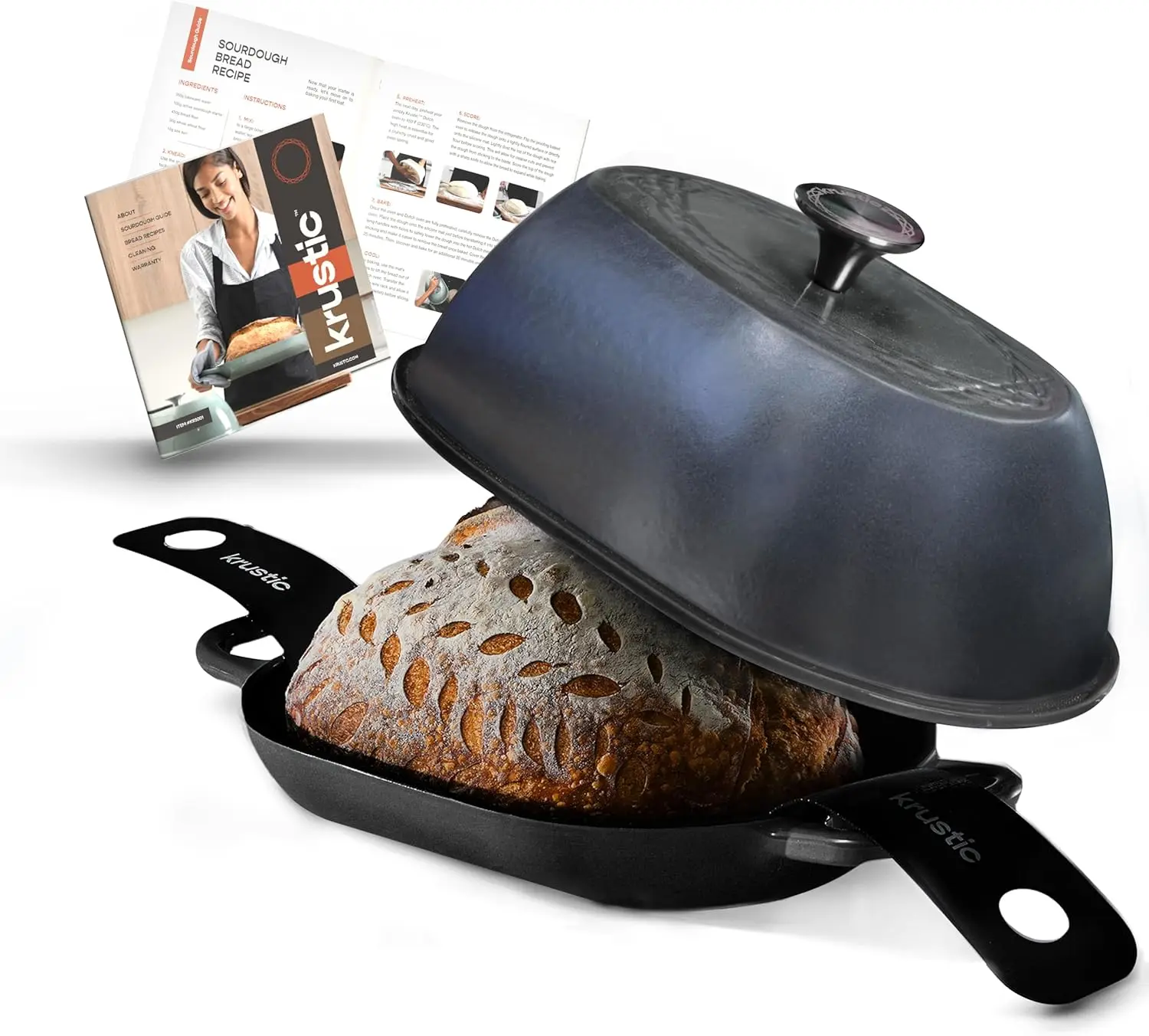 

Enameled Cast Iron Dutch Oven for Professional Sourdough Bread Baking | 5.5 Quart Loaf Size Oval Cookware Pot with Lid | Triple-