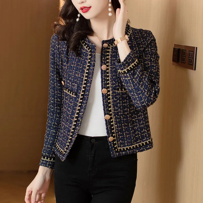 سترة نسائية أنيقة منقوشة فضفاضة غير رسمية واحدة الصدر سترة معطف نسائي قصير ملابس خارجية موضة ربيع خريف 2026