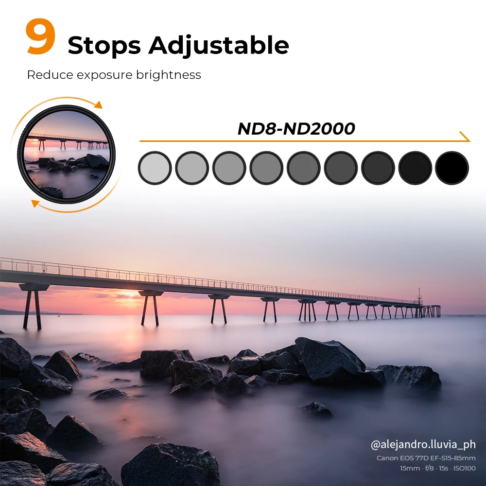 K&F Concept ND8-ND2000 Variable ND Filter 37-82mm Adjustable Neutral Density Camera Lens Filter Waterproof 28 Layer Coatings