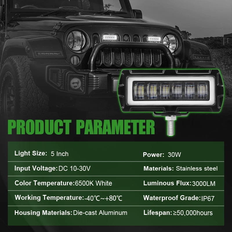 Barre Lumineuse LED Carrée 6500K Avec Yeux D'Ange DRL - Projecteur 20W Pour Camions, SUV, ATV