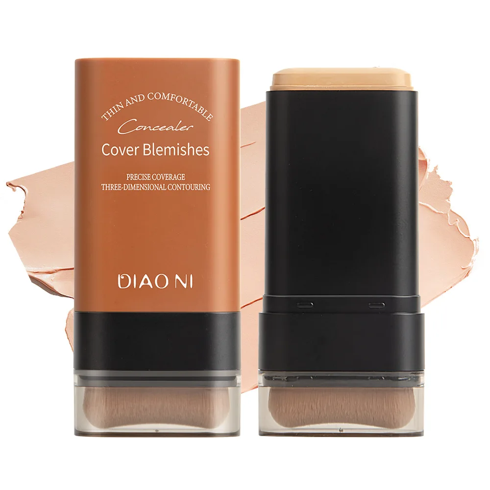 Flawless Face CONCEALER Solid Foundation Stick พร้อมแปรง 2 หัวเพื่อการแต่งหน้าที่ง่ายดาย 5 สีตัวเลือก