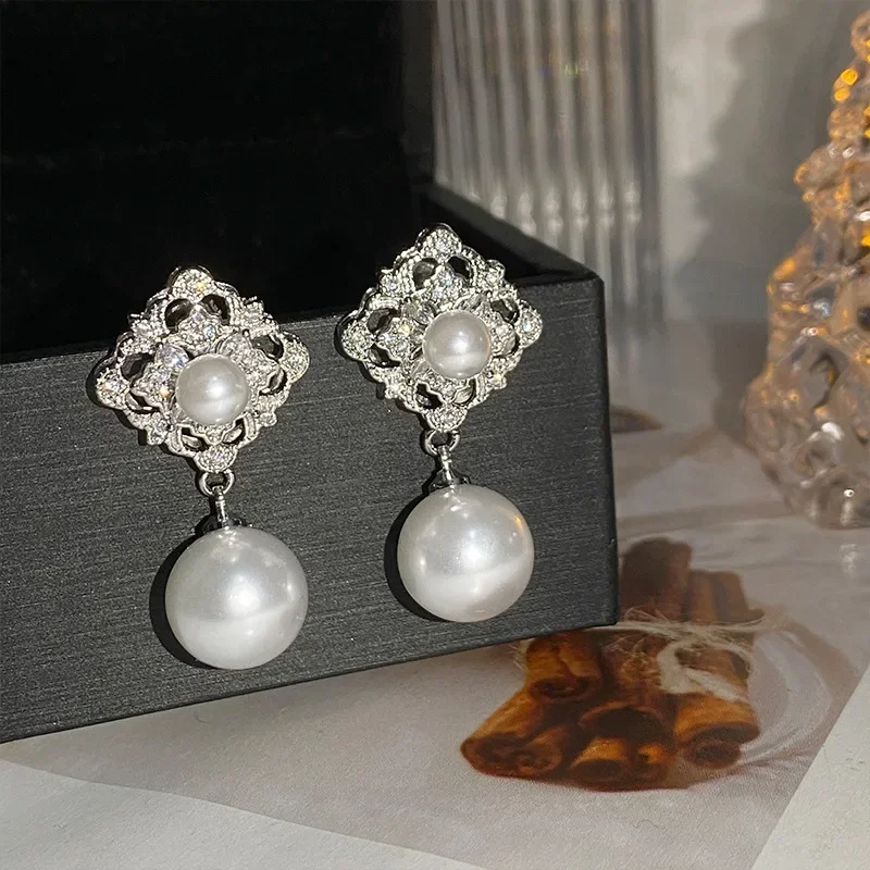 MDLFES Moiss1n الماس نمط الفرنسية خمر خمر مجموعة اللؤلؤ مخرمة أقراط حساسة بسيطة وأنيقة