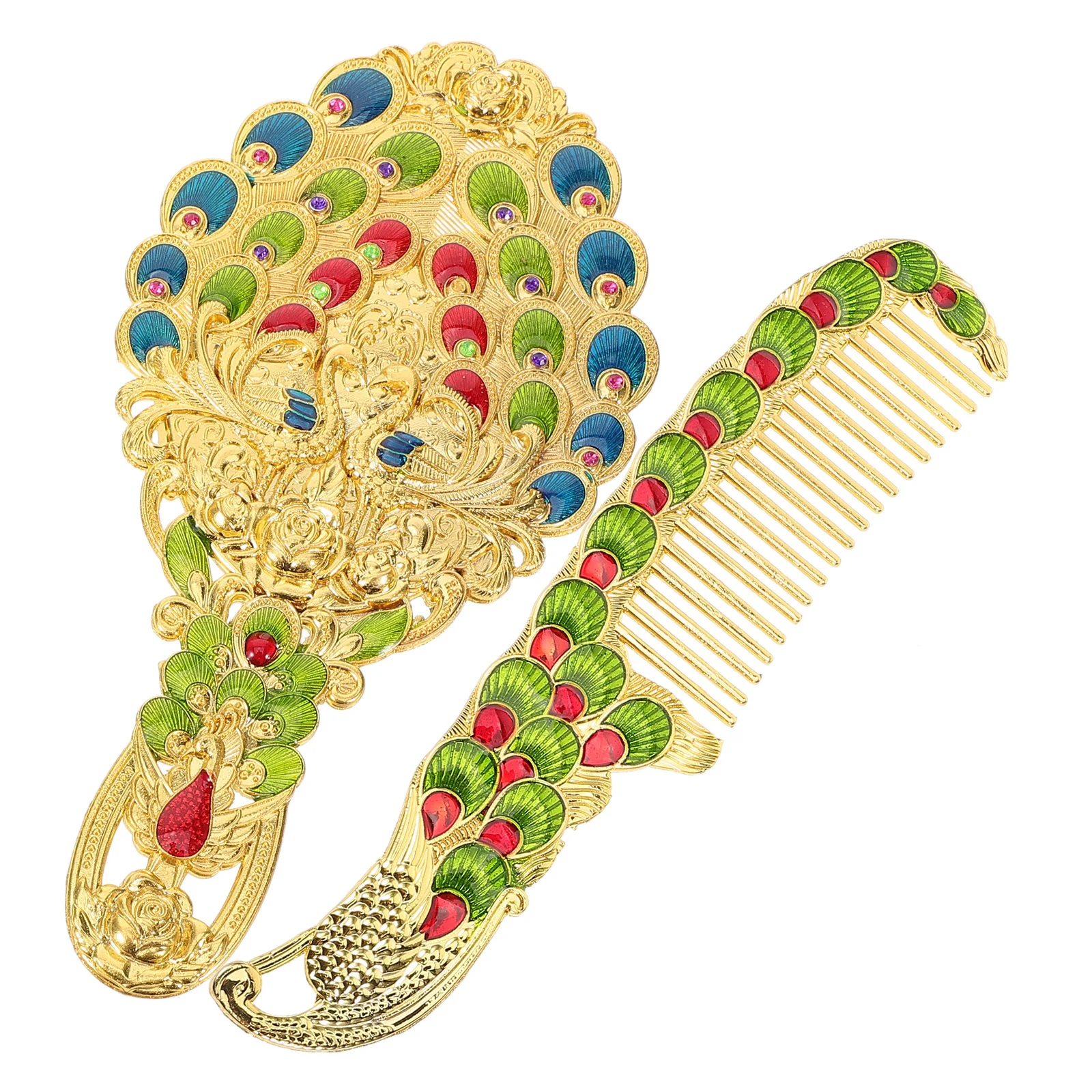 2-delige mini draagbare vintage make-upspiegel en kamset Handheld compacte make-upspiegel High Definition Gift