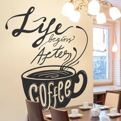 Life Begins After Coffee Mugs Window Wall Sticker Kitchen Resturant Cafe Motivational Quote Wall Decal Vinyl Home Decor