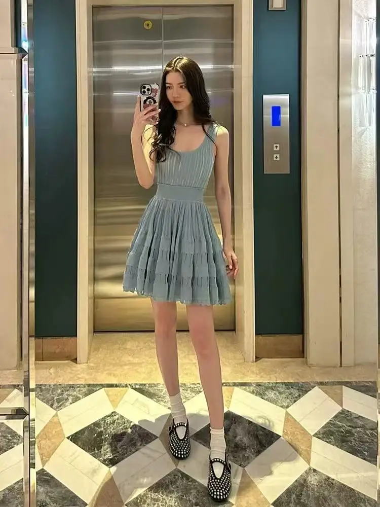 

Sweet temperament waist slimming sleeveless vest dress spring summer new style