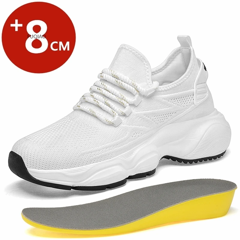 

8CM Men's Height Increase Shoes Comfortable Breathable Mesh Casual Elevator Sneakers Non-Slip Thick Sole Sports Walking Shoes