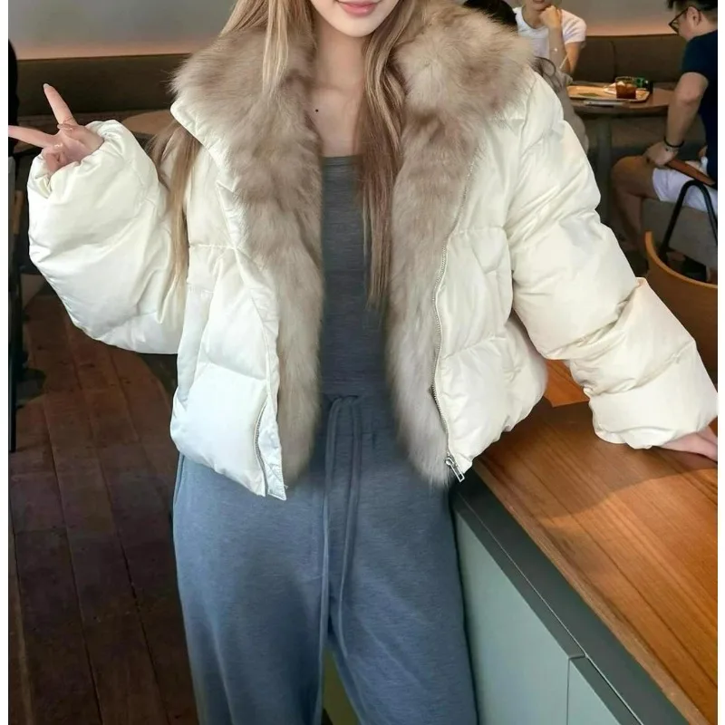 

Short Puffer Jacket with Large Fur Collar for Women 2025 Winter Warm Thickened High-End Versatile Casual Puffer Jacket