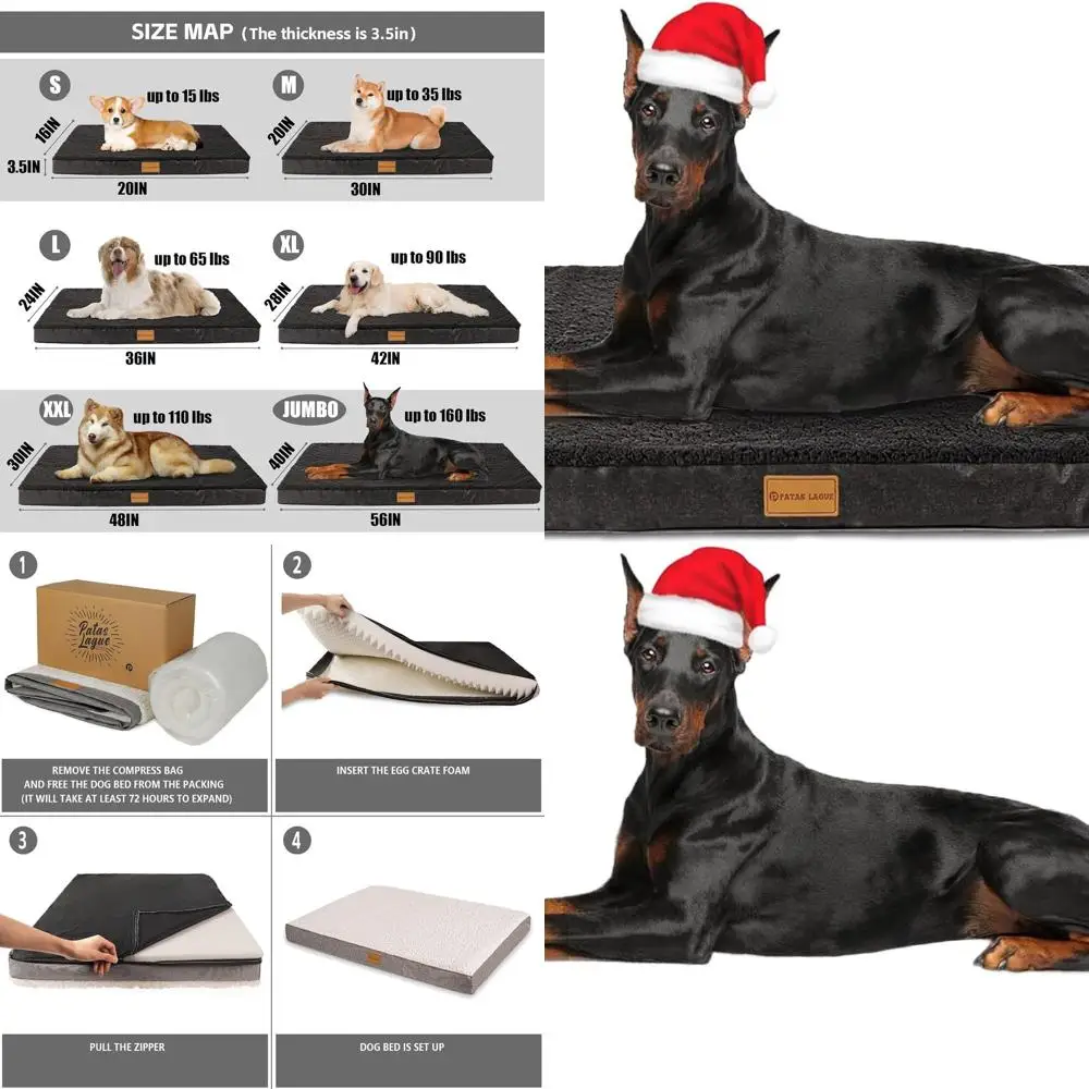 

Large Orthopedic Dog Bed, 56x40, Waterproof Foam Mattress with Removable Cover, Non-Slip Base, Black