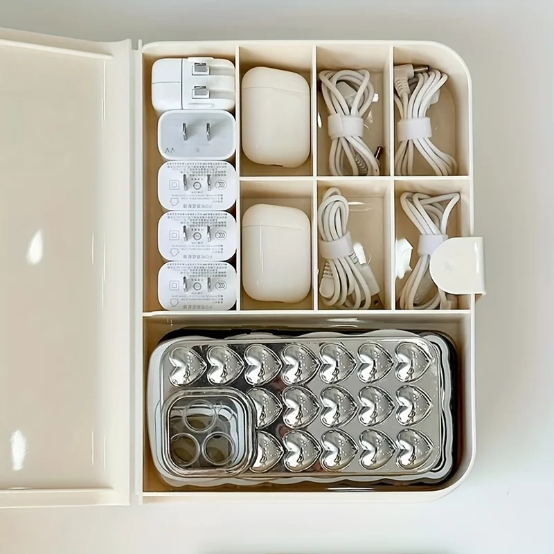 Cable Management Box - Desktop Organizer for Phone Chargers,Plugs,And Data Cables - Cable Cover with Lid,Perfect for Home Office