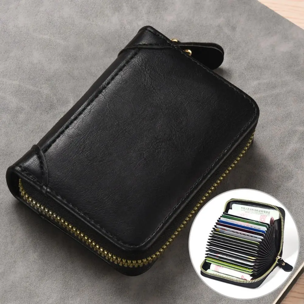 محفظة بسيطة لحمل البطاقات من الجلد الصناعي 14 فتحة للبطاقات حامل بطاقة FRID كم سعة كبيرة بلون سادة محفظة قصيرة للرجال للأولاد