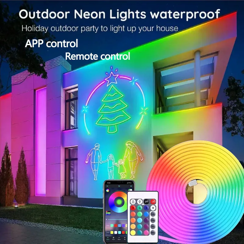 

RGB Neon LED Strip Waterproof Bluetooth App&24key Remote Control Music Sync Flexible Ribbon Neon Light for Home Decor Lighting