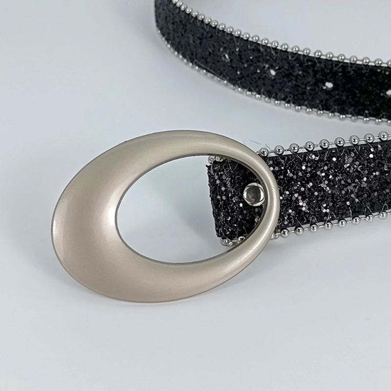 MXMB Metalen gesp Lovertjesriem voor volwassen tieners Kraalversiering Tailleband voor broek Blingbling Tailleband Elegante