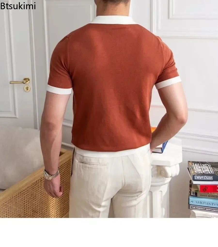 Mode Neue männer Elegante Gestrickte Polo Shirts Casual Vielseitige Revers Tees Sommer Atmungs Lose Tops für Männer Pendler Kleidung
