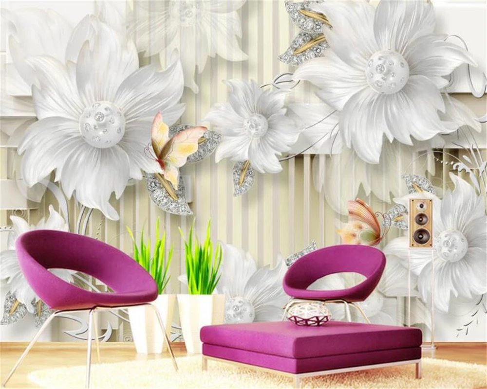 Customize any size relief canvas wallpaper Gold pearl Gold Flower Butterfly Living Room Bedroom TV background wall 3d wallpaper