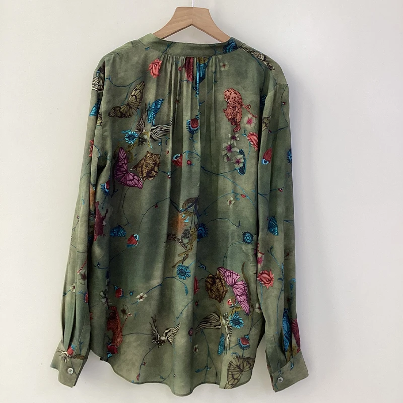 Zadig Elegant Blouses Woman Dark Green Rayon Summer Shirt Tops Female Chic Butterfly Print Sexy V-Neck Casual Spring Blouses Top