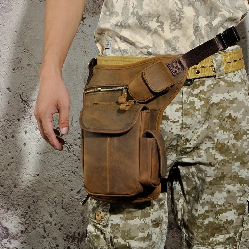

Men's Vintage Waxed Leather Crossbody Leg Bag Waist Pack Fashion Outdoor Tactical Thigh Phone Camera Bag Belt Waist Bags