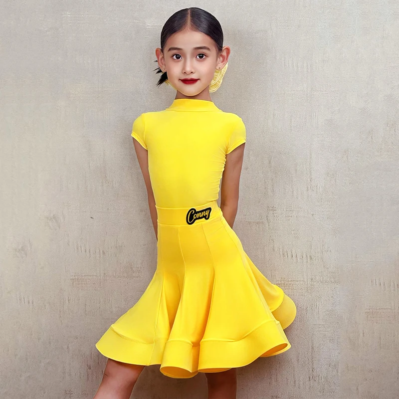 Latin Danswedstrijd Jurk Kinderen Latin Jurk Voor Stage Performance Korte Mouw Turnpakje Visgraat Rok Kinderen Dancewear 2099