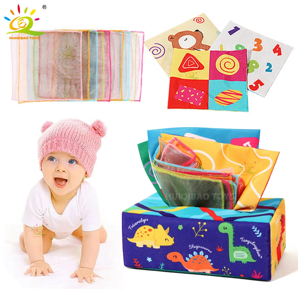 Montessori Toys Baby Tissue Box Soft Paper Toddler Finger Exercise Educational Learning Activity Sensory Plush Toy for Kids Game