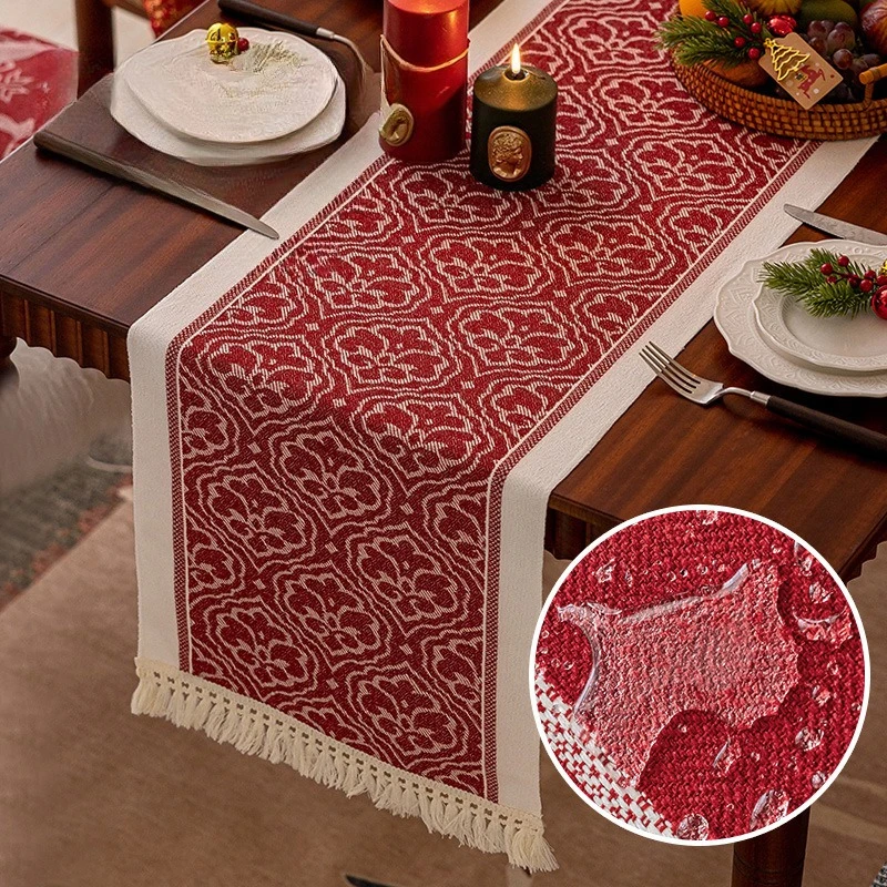 New Christmas red table flag waterproof decoration TV cabinet cover cloth coffee table long tablecloth imitation cotton linen