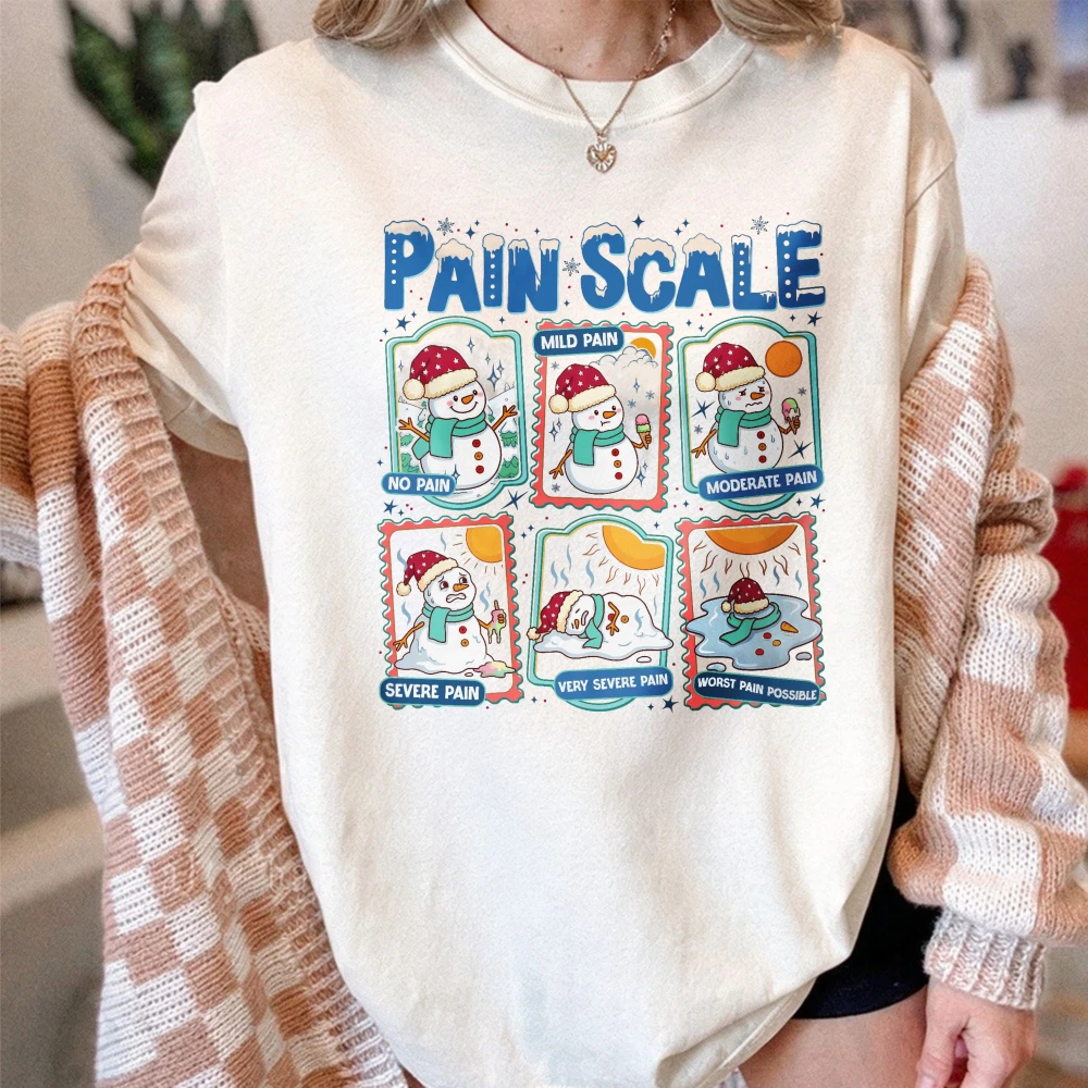 Christmas Pain Scale Shirt Funny Snowman Nurse Tee Pediatric Nurse Christmas Tshirt Pain Assessment Gift rendy Humor Holiday Top