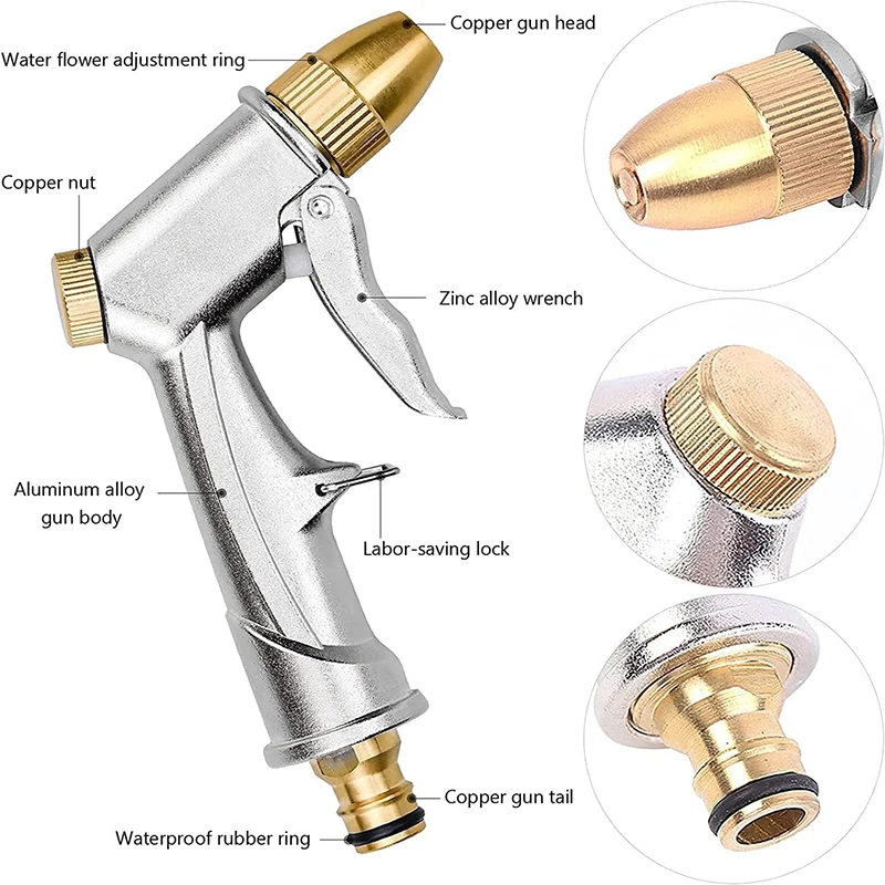 Wysokociśnieniowy pistolet natryskowy z pełną mosiężną dyszą Ręczna dysza wodna Opryskiwacz pistoletowy do podlewania ogrodu / chodnika / myjni