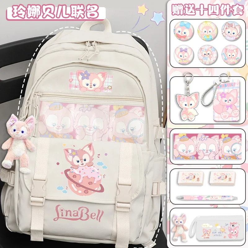 Lina Bell Student Backpack for Girls 2025 New Sanrio Anime Cartoon Youth Children School Double Shoulder Bag Back to School