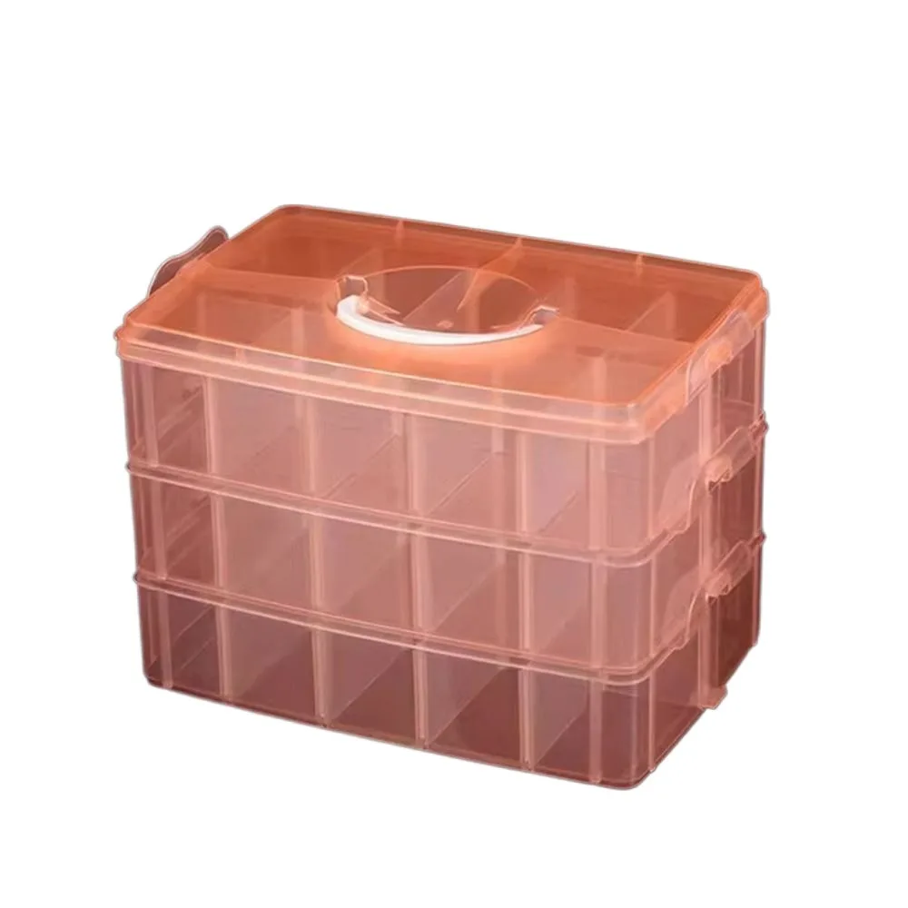 

3 Tiers Removable Storage Case Clear Adjustable Compartments Plastic Makeup Organizer Visible with Handle