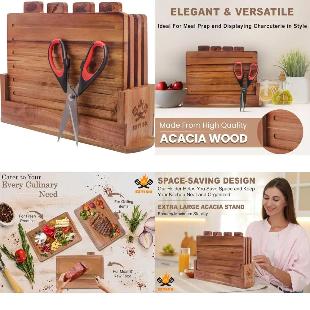 

Acacia Wood Chopping Board with Scissors and Holder Set
