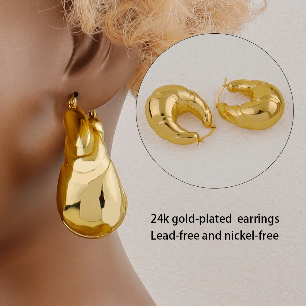 Fashion Gold Plated Stainless Steel Hoop Earrings for Women Glossy Chunky Snail Twisted Pierced Jewelry Waterproof
