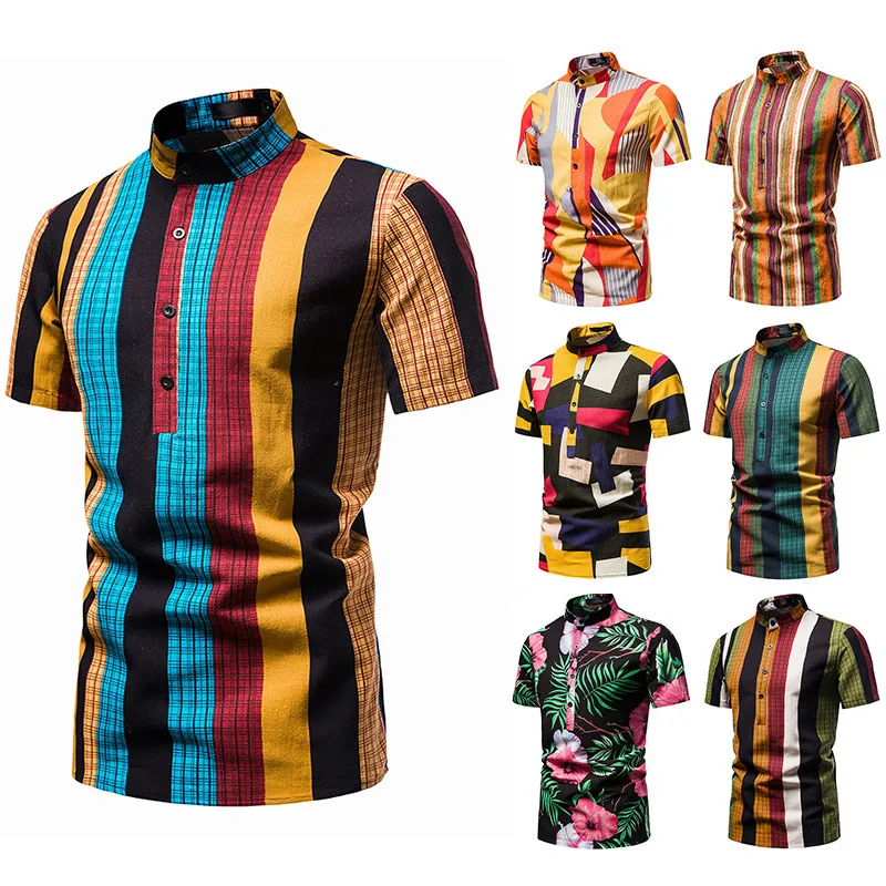 

2021 Cross-border Trade New Arrival Men's Casual Stand Collar Short Sleeve Shirt, European Style Fashion