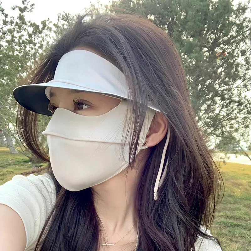 2024 Summer Full Face Sun Protection Mask Outdoor Breathable UV Protection Sunscreens Hat Scarf Combination For Fair Skin