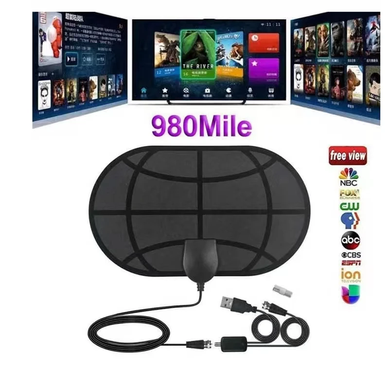 4K 25DB High Gain HD TV DTV Box Digital TV Antenna 980 Miles Booster Active Indoor Aerial HD Flat Design