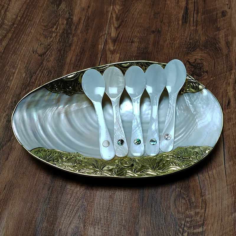 3 PCS Shell Caviar Spoons Mother of Pearl Caviar Spoons Round Handle for Caviar, Egg, Ice Cream, Coffee, Restaurant Serving