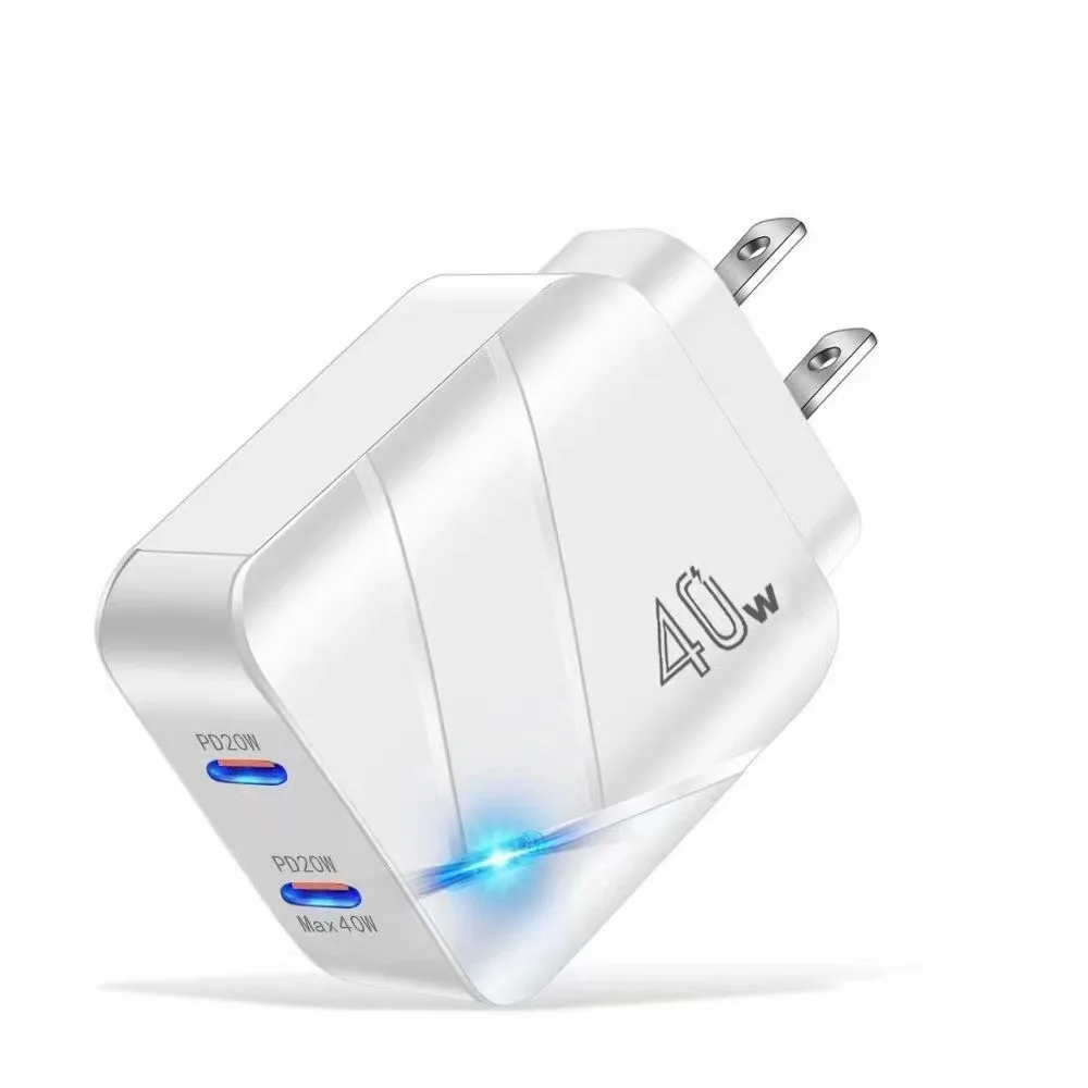 USB C Wall Charger Block 40W, 2-Pack Dual Port PD Power Delivery Fast Type C Charging Plug Adapter for iPhone 11/12/13/14/15