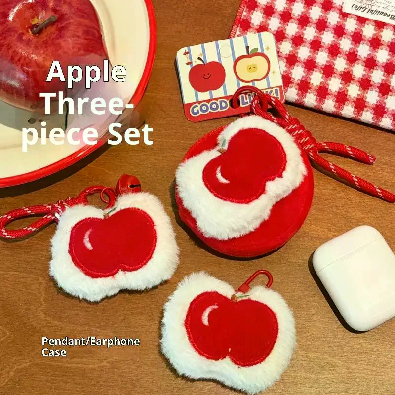 かわいいぬいぐるみフルーツアップルペンダントキーホルダー小銭入れソフトぬいぐるみジッパー小さな財布バックパックキーホルダー装飾ペンダントギフト