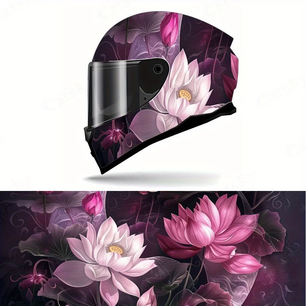 

Dreamy Pink Lotus Helmet Vinyl Wraps, Waterproof Scratch-Resistant Full Face Helmet Decals, Durable PVC Artistic Design, Instant